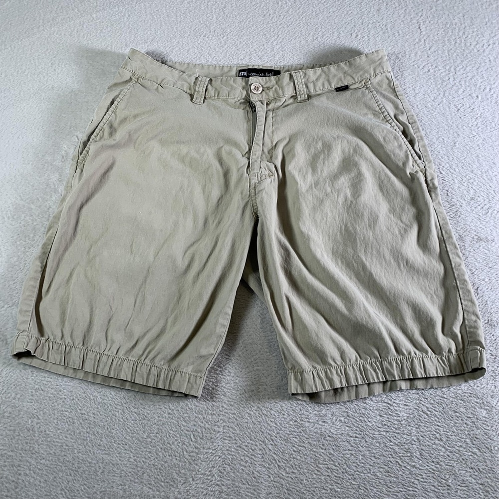 Travis Mathew Shorts Mens 32 Beige Chino Stretch Elastic Hem Casual 11" Inseam
